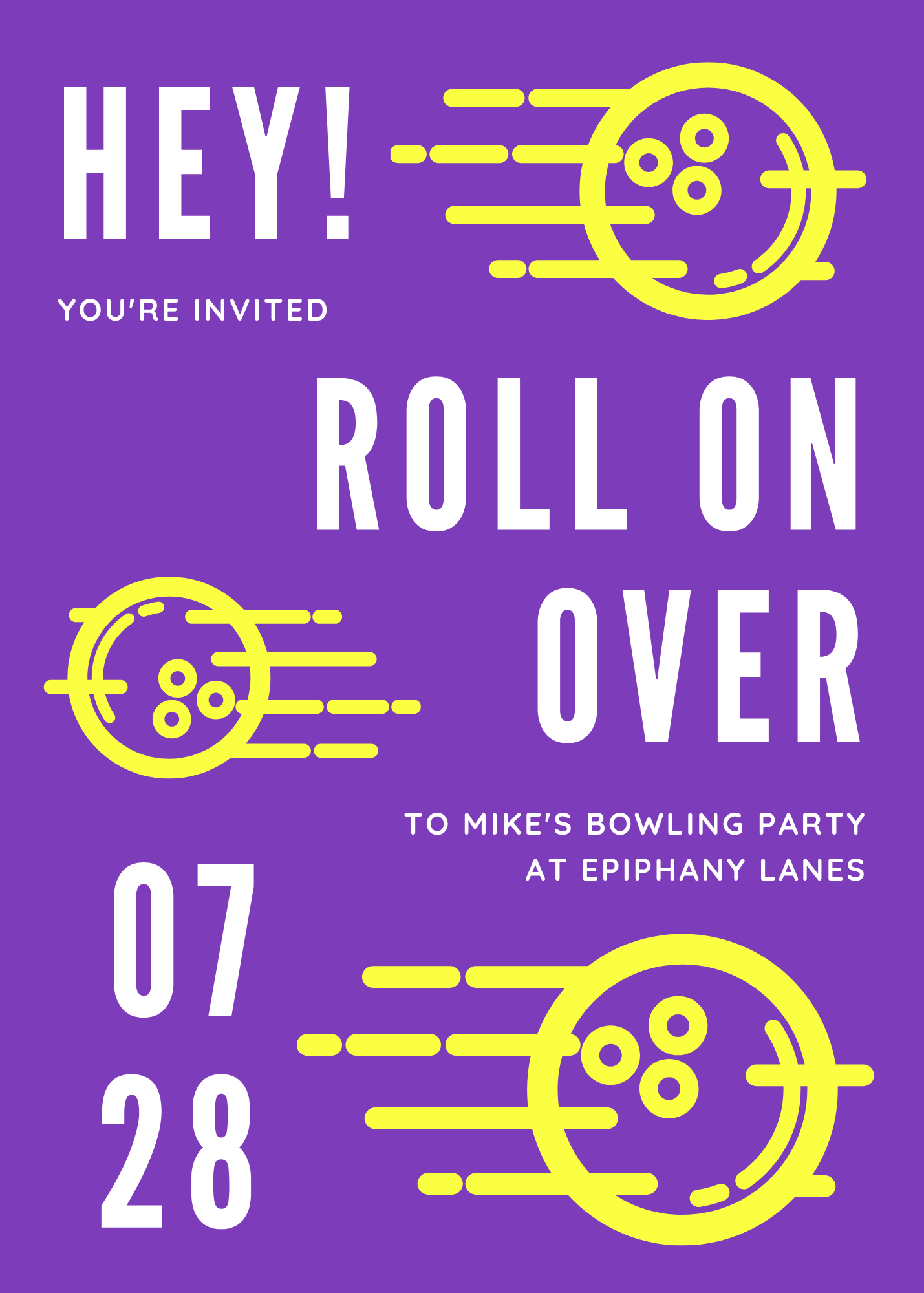 Colorful Bowling Invitation Portrait